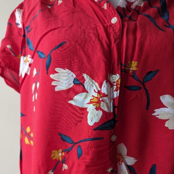 Old Navy Button Front Red Floral Short Sleeve Large - Picture 4 of 6